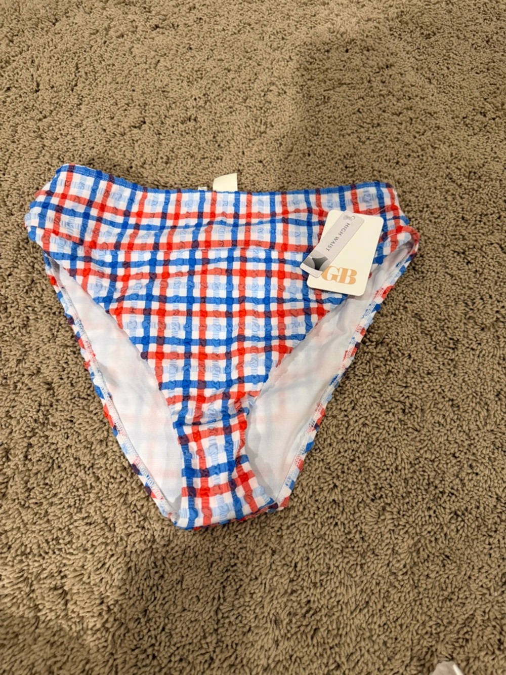 NWT red white and blue gingham high waisted bottoms